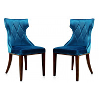 Manhattan Comfort DC007-CB Reine Cobalt Blue and Walnut Velvet Dining Chair (Set of Two)